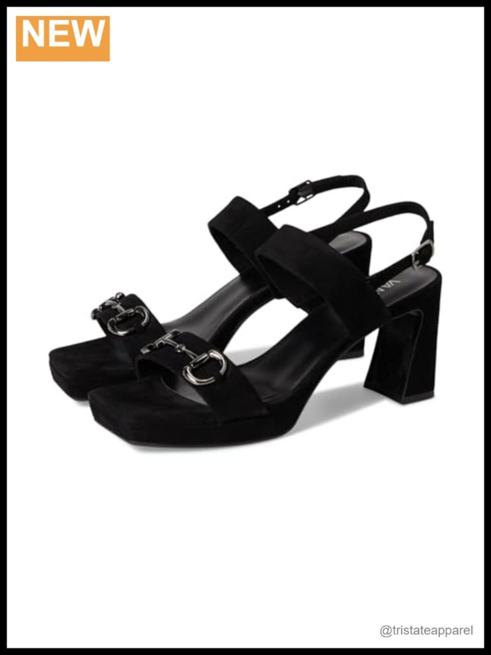 Suede Platform Block Heel Slingback Sandals with Metal Bit Detail